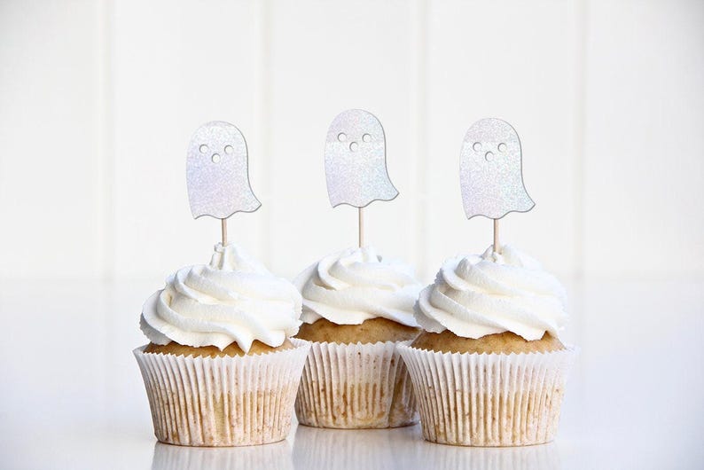 Cute Ghost Cupcake Toppers, Halloween Baby Shower Decorations, Halloween Party Decor, Baby Ghost, Trick or treat, Little Boo Almost Due image 1