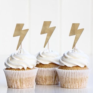 Lightening Cupcake Toppers, One Happy Dude Party Supplies, Decorations, Decor, Wizard Theme Rockstar Theme, Flash Birthday