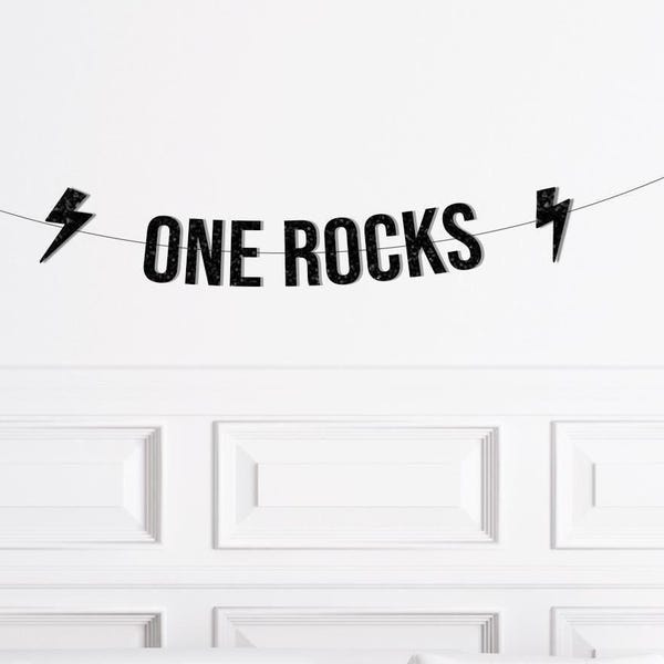 One Rocks Banner , Rock and Roll 1st Birthday Decorations, Band Musician One Decor, Guitar Rock Hands Party Supplies