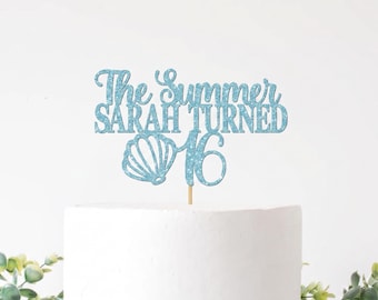 The Summer Name Turned 16 Cake Topper: Glitter 16th Birthday Decoration Custom Personalized