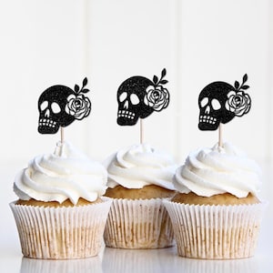 Bride Or Die Cupcake Toppers, Floral Skull Halloween Party Supplies, Halloween Back Decor Sugar Skull, Rip Single Life Decorations