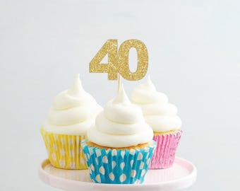 40th Birthday Cupcake Toppers, Number Forty Cupcake Decorations, Fortieth Birthday Decor, Anniversary