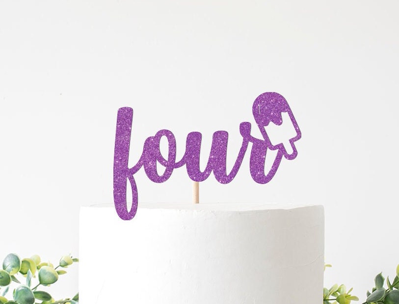 Popsicle 4 Cake Topper, We all Scream Four Ice cream Birthday Decorations, Summer Decor, Fourth Pool Party Supplies, Pick Sign