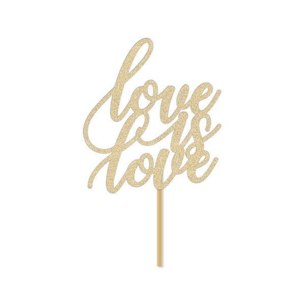 Love is Love Cake Topper / LGBTQ Wedding Cake Topper / Gay Lesbian Pride Decor Decorations / Mr & Mr / Mrs Mrs / Cursive Script Gold Glitter