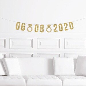 Custom Wedding Date Banner / Bridal Shower Gold Glitter Sign / # Bachelorette Decor / Decorations / Gold Glitter Party Banner / Numbers