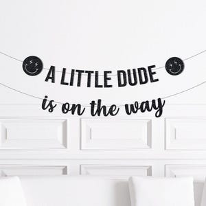 A Little Dude is on the Way Decorations, Smile Happy Dude Baby Shower Decor, Lightening Eyes Retro 70s Checkered Party Supplies