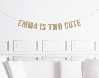 Two Cute Banner, Gold Glitter 2nd Birthday Party Decor