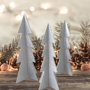 Glitter Paper Christmas Tree Table Decor 3 pk, Christmas Decorations Indoors, Christmas Shelf Decor, Christmas Party Centerpieces, 3d