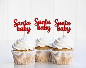 Santa Baby Baby Shower Decorations, Santa Baby Cupcake Toppers, Winter December Baby Shower Decor Theme Themes Themed Ideas, Party Supplies