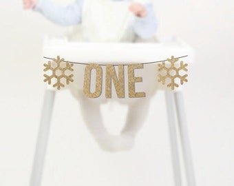 Winter Onederland Birthday Decorations, Snowflake Highchair Banner, One Cake Smash Sign, Winter Wonderland 1st Birthday Party Supplies