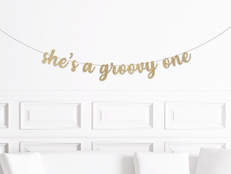 She's a Groovy One Banner, Boho Hippy 70s 1st Birthday Decorations, Groovy One Party Decor