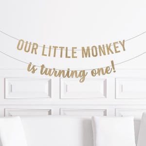 Monkey Themed 1st Birthday Decorations, Our Little Monkey is Turning One Banner, Decor for a Zoo Party Animal First Birthday