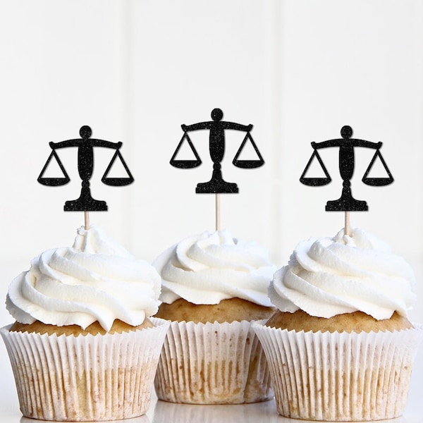 Law School Graduation Cupcake Toppers, Grad Graduate Scales of Justice Picks, Case Closed, Passed the Bar Decorations Decor 2023 2024