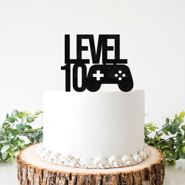 Gamer Birthday Decorations, Level 10 20 30 40 50 Unlocked Cake Topper, Video Game Birthday Decor Supplies, Level Up 10th 15th 16th 21st