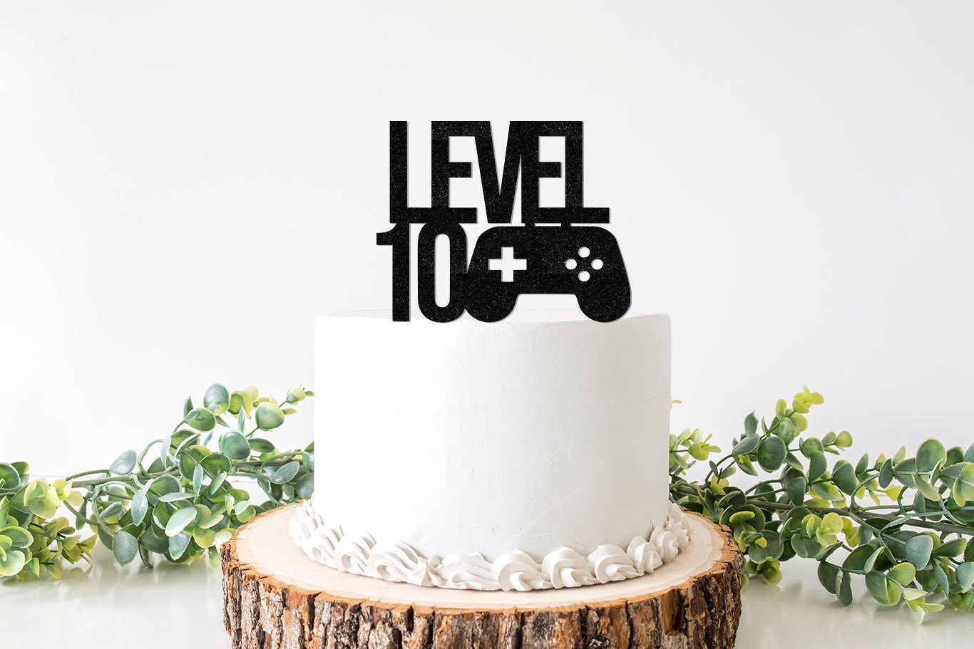 Black Glitter Level 11 Cake Topper - Level Up 11th Birthday Cake
