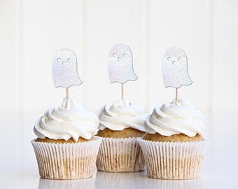 Cute Ghost Cupcake Toppers, Halloween Baby Shower Decorations, Halloween Party Decor, Baby Ghost, Trick or treat, Little Boo Almost Due