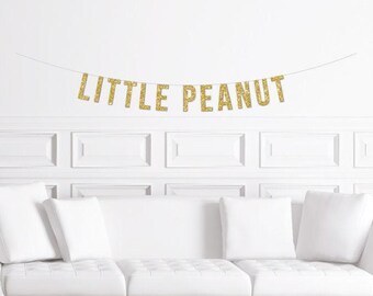 Little Peanut Banner / Gold Glitter Elephant Themed Baby Shower Wall Sign / Boy's 1st Birthday Party Decor Decorations Baby Elephants Girls