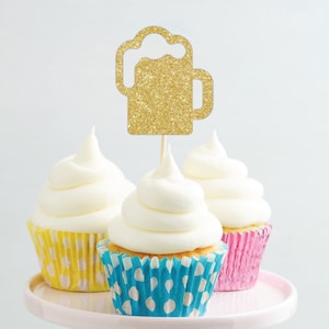Beer Cupcake Toppers, Cheers and Beers Themed Birthday Decorations Decor, Brewery Beer Lover Man Men Husband Brother