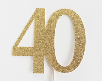 40 Cake Topper, 40th Birthday, Anniversary, Forty, Fourty Gold Glitter, Party Decor, Decoration, Milestone Theme