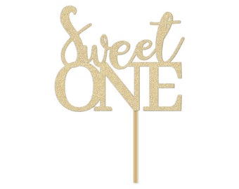 Sweet One Cake Topper / Girl's First Birthday Party Sign / 1st decor decorations /  Ice Cream Candy  Themed / Gold Glitter Pick /Centerpiece