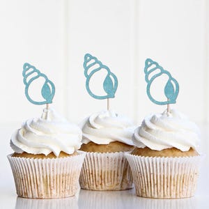 Shell Cupcake Toppers, Seashell Party Decorations, Mermaid Decor, Last Toast on the Coast Party Supplies, Ocean Theme Bridal Shower