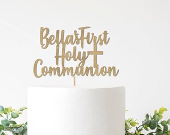 Custom First Communion Cake Topper, 1st Holy Communion Decorations, Personalized God Bless Decor, First Communion Party Supplies