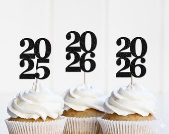 New Years Eve Decor, NYE Cupcake Toppers, New Year's Eve Decorations, Food Picks, Toothpicks, Party Supplies 2025 2024 Grad Graduation