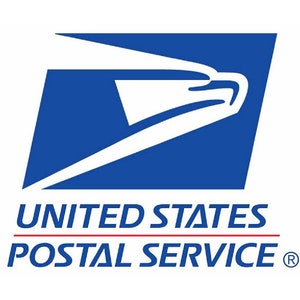 May include: The United States Postal Service logo features a blue square with a white eagle head and the text "UNITED STATES POSTAL SERVICE" in white with a red line above the text and a registered trademark symbol.