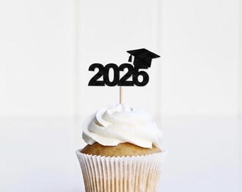Grad 2026 Cupcake Topper, Grad Cap Cupcake Sign Decoration, Girl Boy Party Supplies, Graduation Graduating Class Of