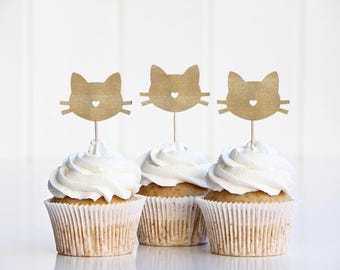 Kitty Birthday Party Decorations, Kitten Cupcake Toppers, Cat Birthday Decor, Kittycat Party Supplies, Happy Purrthday, Let's Purrty