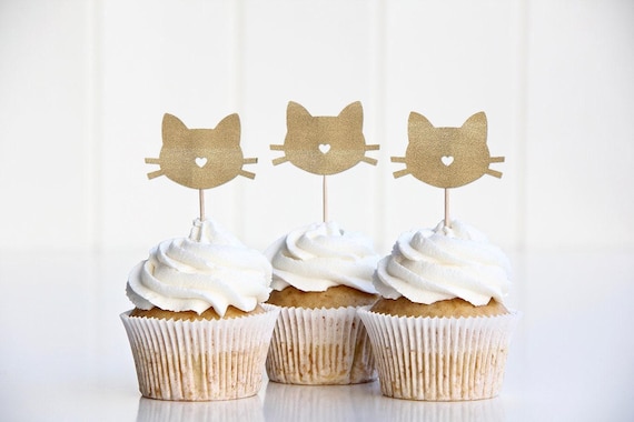 Kitty Birthday Party Decorations, Kitten Cupcake Toppers, Cat Birthday Decor, Kittycat Party Supplies, Happy Purrthday, Let's Purrty