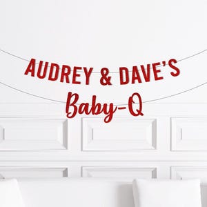 Baby Q Banner / Barbeque Baby Shower Decoration / Gender Neutral BBQ / Co Ed Baby Shower Decoration Couples Baby Shower Decor Outdoors BBQ image 1
