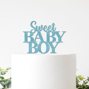 A Sweet Baby Boy Is On The Way Cake Topper, Boy Baby Shower Decorations Decor, Little Boy Theme Party Supplies Baby Sprinkle Sip n See