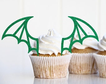 Dragon Cupcake Toppers, Dragons and Knights Theme Birthday Party Decorations, Dragon Wings, Dragon Party Supplies Decor Picks