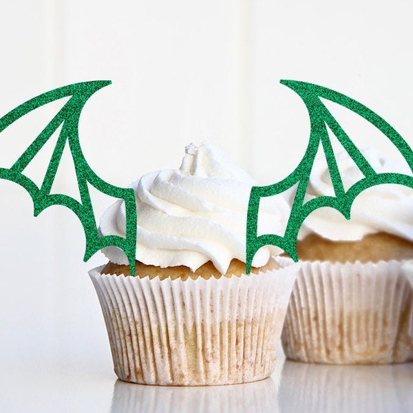Dragon Cupcake Toppers, Dragons and Knights Theme Birthday Party Decorations, Dragon Wings, Dragon Party Supplies Decor Picks