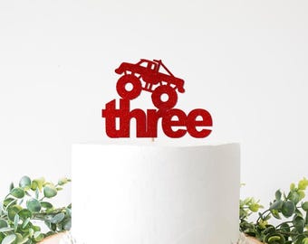 Monster Truck 3rd Birthday Decorations, Monster Truck Three Cake Topper, Number 3 Boy Decor, Theme Themed Party Supplies