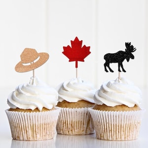 Canada Day Decor, Canadian Food Picks, Moose, Maple Leaf, Mounty Hat Cupcake Toppers, Oh Canada Party Supplies, July 1st 2025