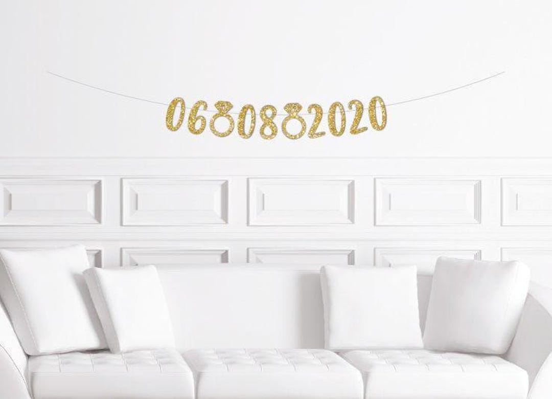 Date Sign Cursive Custom Wedding Date Cursive Banner / Bridal Shower Gold Glitter Script ...