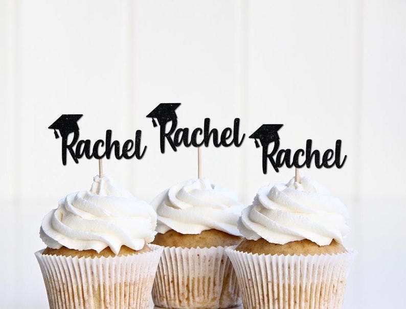 Custom Personalized Grad Cupcake Toppers, Name Grad Cap Cupcake Signs Decor Decoration, Graduation Party Supplies