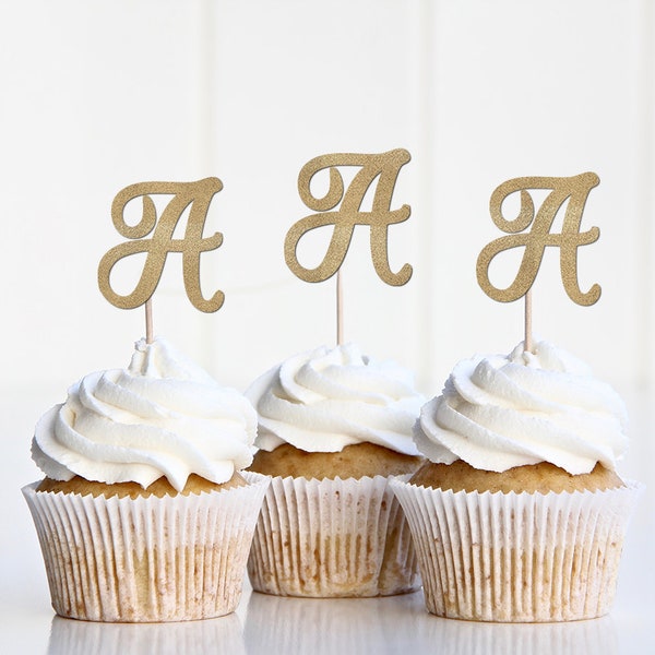 Wedding Initial Cupcake Topper, Letter Cupcake Topper, Last Name, Customized Personalized Toothpick, Sign, Pick, Gold, Silver,  Monogram