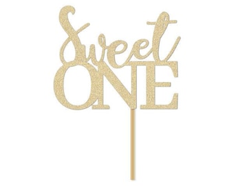 Sweet One Cake Topper / Girl's First Birthday Party Sign / 1st decor decorations /  Ice Cream Candy  Themed / Gold Glitter Pick /Centerpiece