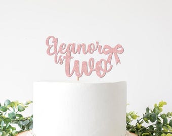 Custom Bow 2nd Birthday Cake Topper Girl, Personalized Second Birthday Decoration, Name is Two Cake Topper, 1st Decor Coquette Gingham Girl