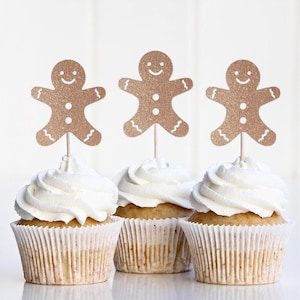 Christmas Gingerbread Man Cupcake Toppers, Gingerbreadman Christmas Party Decorations, Ginger Bread Cup Cake Sign Pick, Office Party