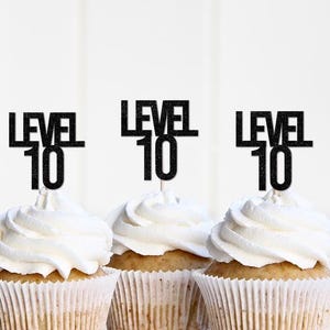 Custom Level 5, 6, 7, 8, 9, 10, 11, 12, 13  Cupcake Toppers, Video Game Birthday Party Decorations, Gamer Party Supplies Decor,  Computer