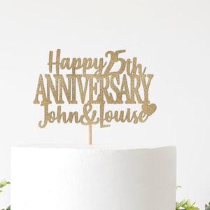 Custom Happy Anniversary Cake Topper, 25th Wedding Anniversary Decorations, Personalized Anniversary Party Decor, 10th, 20th, 30th, 40th
