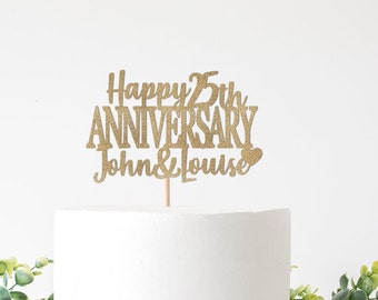 Custom Happy Anniversary Cake Topper, 25th Wedding Anniversary Decorations, Personalized Anniversary Party Decor, 10th, 20th, 30th, 40th