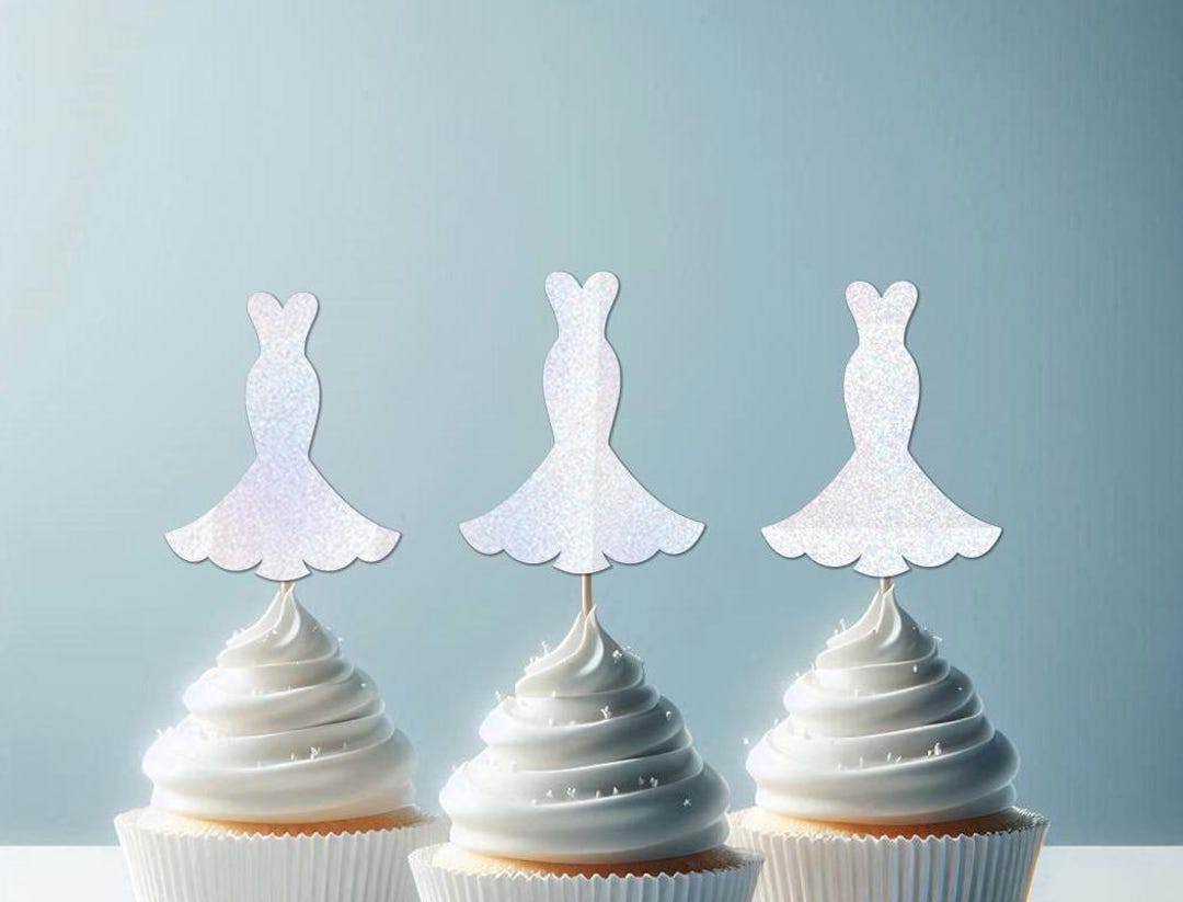 Wedding Dress Cupcake Toppers, Bridal Shower Decor, Bachelorette Party ...