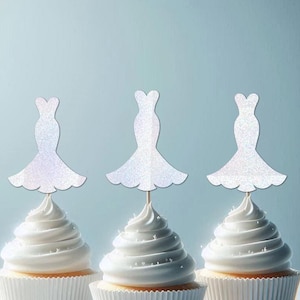 Wedding Dress Cupcake Toppers, Bridal Shower Decor, Bachelorette Party Decorations