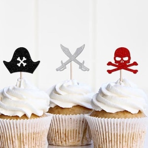 Pirate Birthday Decor, Pirate Party Cupcake Toppers, Boy Birthday Themes, Ahoy Matey, Treasure Hunt Birthday Party Supplies image 1
