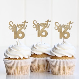 Sweet 16 Cupcake Toppers, 16th Birthday Decor, Decorations for a Sweet Sixteen, Number 16 Picks, Toothpicks, Food Skewers